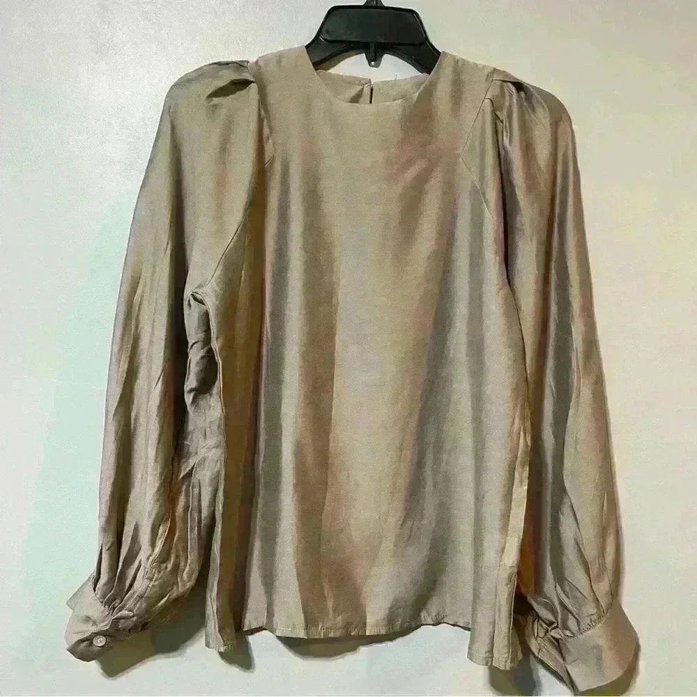 DAZY Vintage Look Long Sleeved Beige Shirt Blouse M